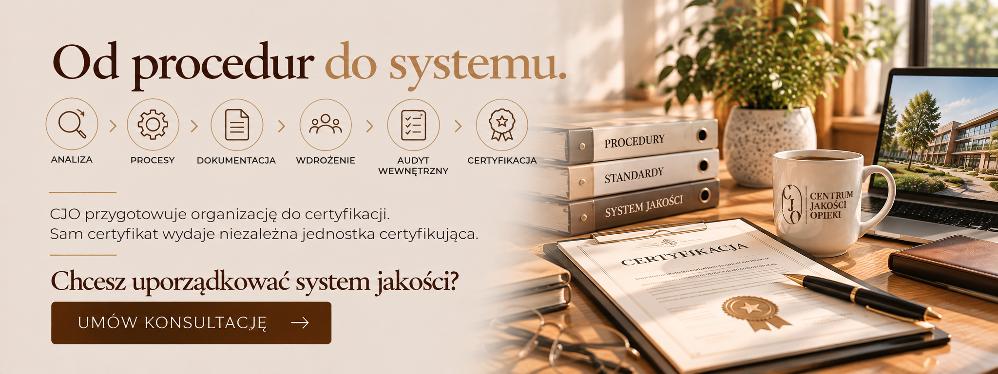 ISO Schemat wdrażania systemu zarządzania jakością w placówce opiekuńczej – analiza, procesy, dokumentacja, wdrożenie, audyt wewnętrzny i certyfikacja